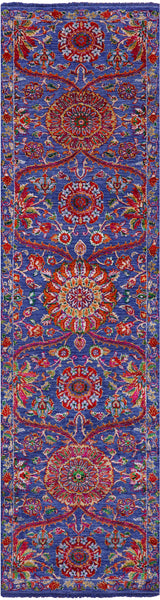 Blue Persian Tabriz Hand Knotted Wool & Silk Runner Rug - 2' 7" X 9' 11" - Golden Nile