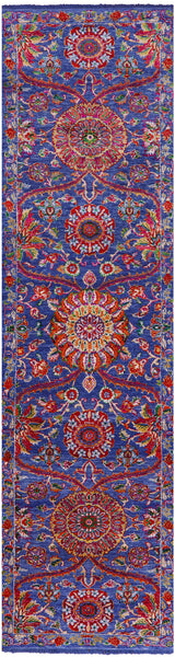 Blue Persian Tabriz Handmade Wool & Silk Runner Rug - 2' 7" X 9' 11" - Golden Nile