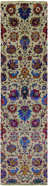 Green Persian Tabriz Handmade Wool & Silk Runner Rug - 2' 6" X 9' 10" - Golden Nile