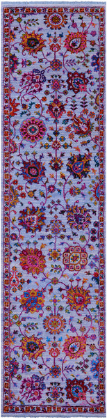 Blue Persian Tabriz Hand Knotted Wool & Silk Runner Rug - 2' 8" X 10' 2" - Golden Nile