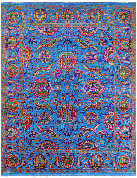 Blue Persian Tabriz Handmade Wool & Silk Rug - 8' 1" X 10' 1" - Golden Nile