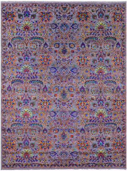 Grey Persian Tabriz Hand Knotted Wool & Silk Rug - 9' 0" X 12' 0" - Golden Nile