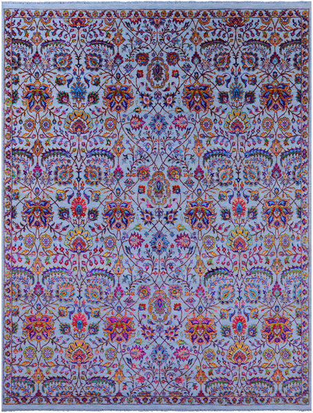 Blue Persian Tabriz Hand Knotted Wool & Silk Rug - 9' 2" X 12' 0" - Golden Nile