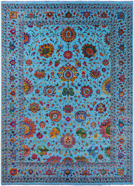 Blue Persian Tabriz Hand Knotted Wool & Silk Rug - 10' 0" X 13' 10" - Golden Nile