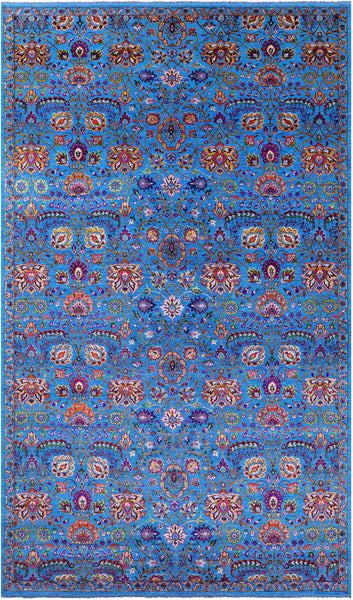 Blue Persian Tabriz Hand Knotted Wool & Silk Rug - 9' 2" X 16' 0" - Golden Nile