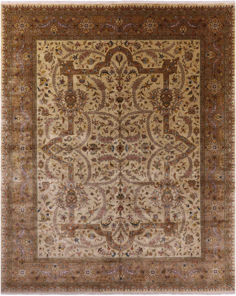 Ivory Persian Tabriz Handmade Wool Rug - 11' 10" X 15' 0" - Golden Nile