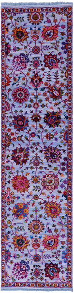 Blue Persian Tabriz Hand Knotted Wool & Silk Runner Rug - 2' 7" X 10' 2" - Golden Nile