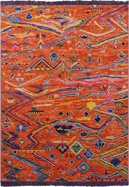 Orange Tribal Moroccan Hand Knotted Wool Rug - 4' 2" X 5' 11" - Golden Nile