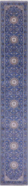 Persian Nain Hand Knotted Wool & Silk Rug - 2' 9" X 18' 2" - Golden Nile