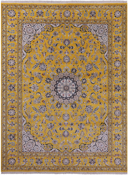 Persian Nain Hand Knotted Wool & Silk Rug - 9' 2" X 12' 2" - Golden Nile
