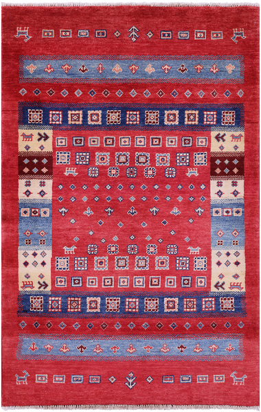 Tribal Persian Gabbeh Hand Knotted Wool Rug - 3' 2" X 4' 10" - Golden Nile