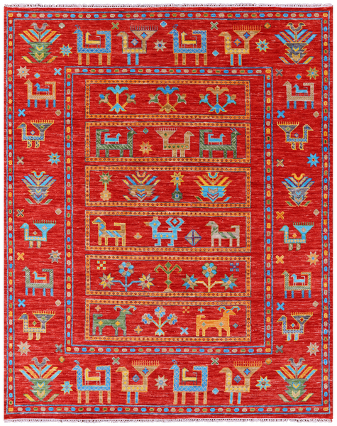 Tribal Persian Gabbeh Hand Knotted Wool Rug - 8' 0" X 10' 1" - Golden Nile