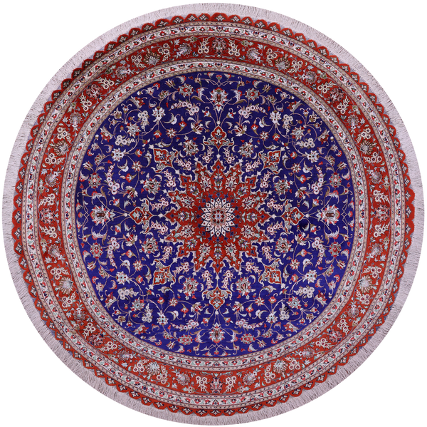 Round Persian Qum Hand Knotted 100% Silk Rug - 6' 5" X 6' 5" - Golden Nile