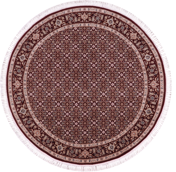 Round Persian Tabriz Hand Knotted Wool & Silk Rug - 5' 3" X 5' 3" - Golden Nile