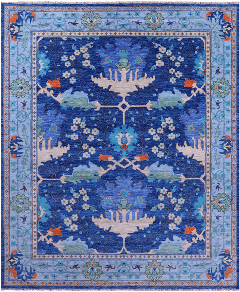 Blue Turkish Oushak Hand Knotted Wool Rug - 12' 3" X 15' 2"