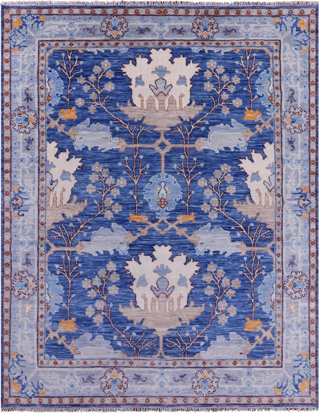 Blue Turkish Oushak Hand Knotted Wool Rug - 9' 1" X 12' 5"