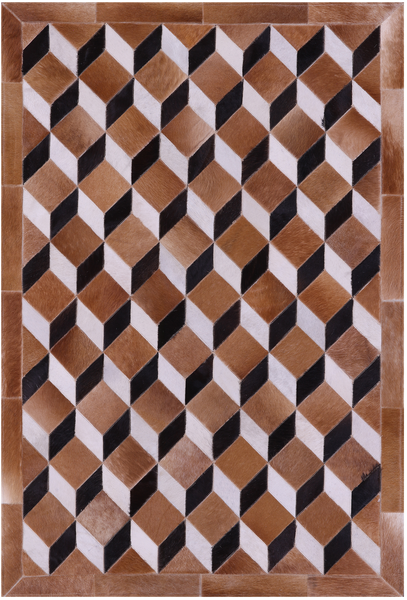 Brown & White Black Natural Cowhide Hand Stitched Patchwork Rug - 3' 5" X 5' 0"