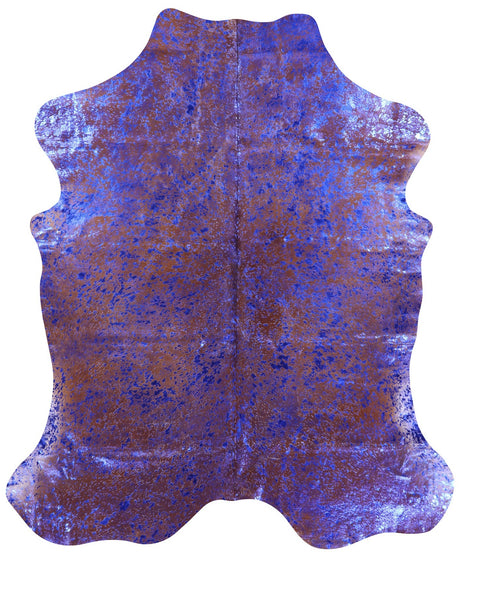 Blue Metallic Natural Hair-On Cowhide Rug - 7' 0" X 6' 0" - Golden Nile