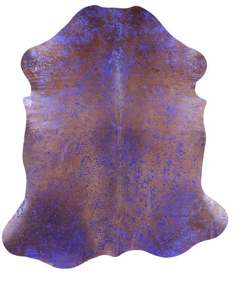 Blue Metallic Natural Hair-On Cowhide Rug - 7' 5" X 6' 5" - Golden Nile