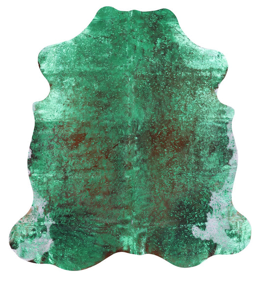 Green Metallic Natural Hair-On Cowhide Rug - 6' 4" X 5' 10" - Golden Nile