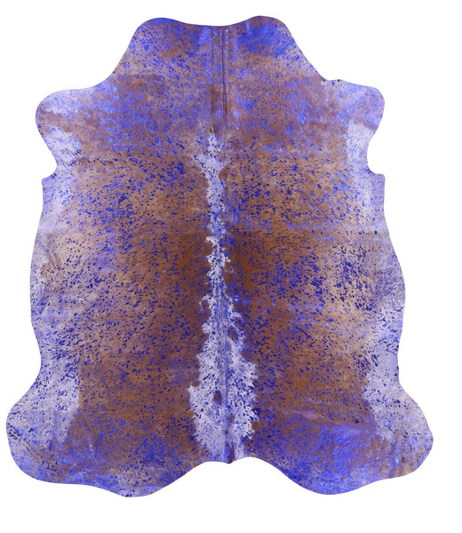 Blue Metallic Natural Hair-On Cowhide Rug - 6' 9" X 6' 3" - Golden Nile