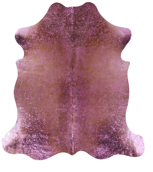 Pink Metallic Natural Hair-On Cowhide Rug - 6' 9" X 6' 1" - Golden Nile
