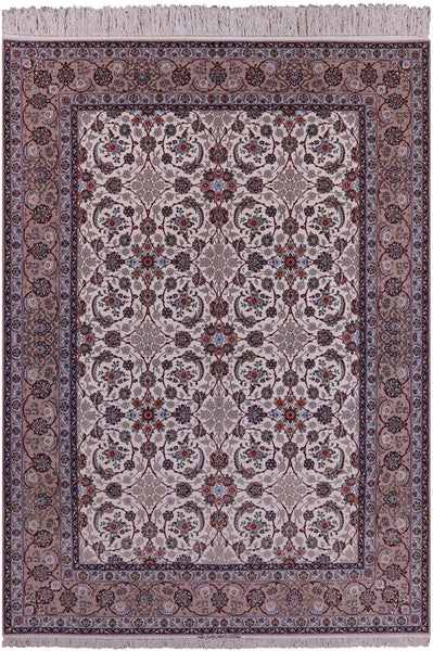 Ivory Signed Wool & Silk Persian Isfahan Rug - 8' 3" X 11' 9" - Golden Nile