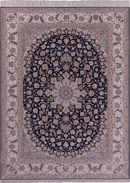 Blue Persian Isfahan Signed Wool & Silk Rug - 8' 4" X 11' 3" - Golden Nile