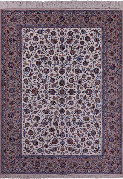 Ivory Signed Isfahan Wool & Silk Rug - 8' 4" X 11' 8" - Golden Nile