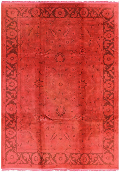Red Full Pile Overdyed Hand Knotted Wool Rug - 7' 10" X 11' 8" - Golden Nile