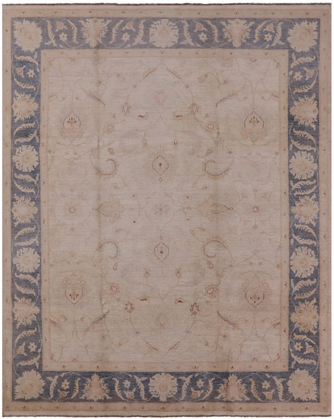 Ivory Peshawar Hand Knotted Wool Rug - 8' 2" X 10' 0" - Golden Nile