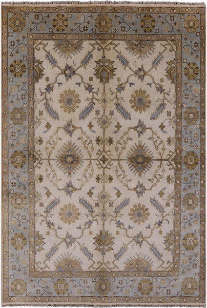 Ivory Turkish Oushak Hand Knotted Wool Rug - 6' 3" X 9' 2" - Golden Nile