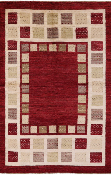 Red Persian Gabbeh Hand Knotted Wool Area Rug - 5' 8" X 8' 6" - Golden Nile