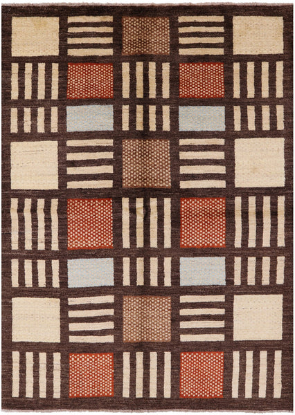 Brown Tribal Gabbeh Hand Knotted Wool Rug - 5' 8" X 7' 10" - Golden Nile