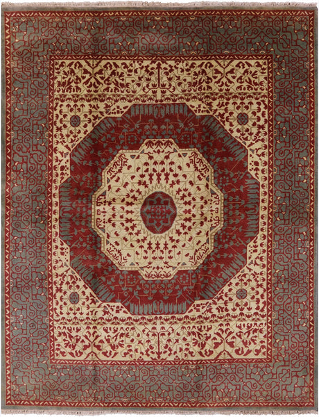 Geometric Persian Mamluk Hand Knotted Wool Rug - 8' 0" X 10' 0'' - Golden Nile