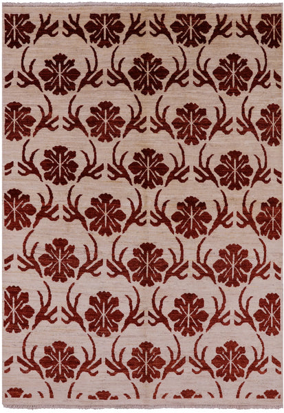 Ivory Tribal Gabbeh Handmade Rug - 5' 7" X 7' 9" - Golden Nile