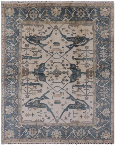 Ivory Turkish Oushak Handmade Wool Rug - 8' 0" X 9' 10" - Golden Nile