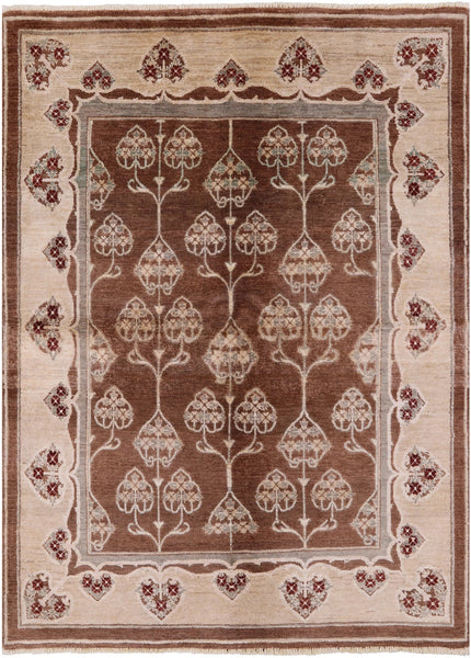 Brown Chobi Peshawar Hand-Knotted Rug - 6' 2" X 8' 5" - Golden Nile