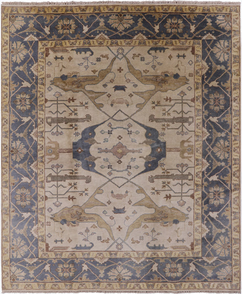 Ivory Turkish Oushak Handmade Wool Area Rug - 8' 2" X 9' 10" - Golden Nile