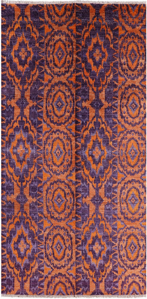 Purple Ikat Hand Knotted Wool Area Rug - 6' 1" X 12' 1" - Golden Nile