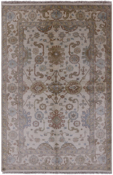 Ivory Turkish Oushak Hand Knotted Wool Rug - 5' 10" X 8' 10" - Golden Nile