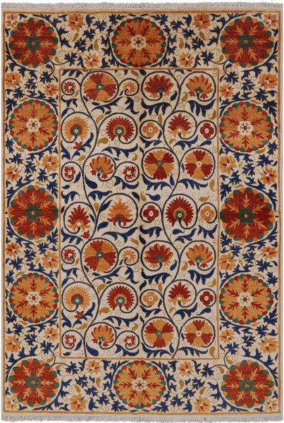 William Morris Hand Knotted Wool Area Rug - 6' 2" X 8' 10" - Golden Nile