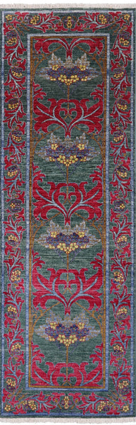 William Morris Handmade Oriental Runner Rug - 2' 7" X 7' 10" - Golden Nile