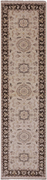Ivory Peshawar Hand Knotted Wool Runner Rug - 2' 7" X 10' 4" - Golden Nile