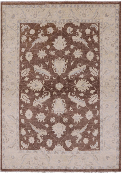 Brown Peshawar Hand Knotted Wool Area Rug - 4' 10" X 6' 10" - Golden Nile