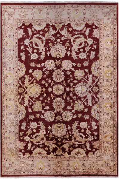 Red Peshawar Handmade Wool Rug - 6' 0" X 8' 10" - Golden Nile