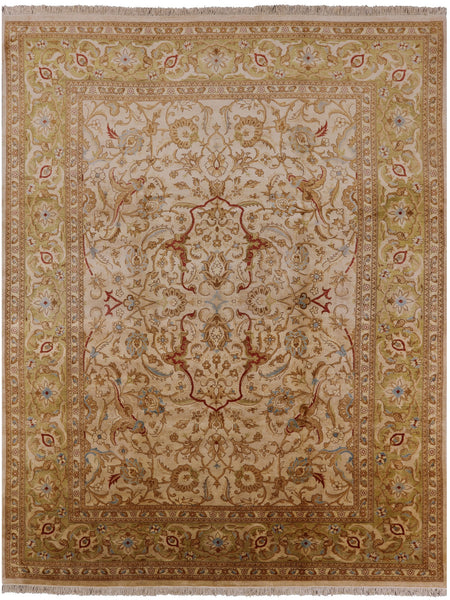Ivory Peshawar Handmade Wool Rug - 9' 3" X 12' 0" - Golden Nile