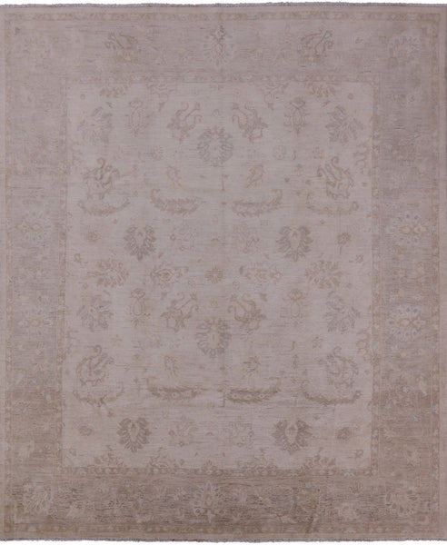 Ivory Antiqued Peshawar Hand Knotted Wool Rug - 8' 2" X 9' 7" - Golden Nile