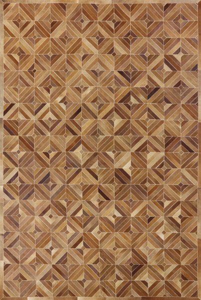 6 X 9 Patchwork Cowhide Diamond Design Rug - Golden Nile
