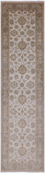Ivory Chobi Peshawar Handmade Runner - 2' 7" X 9' 9" - Golden Nile